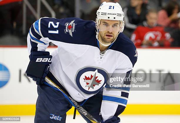 Galiardi of the Winnipeg Jets plays in the game against the New Jersey Devils at Prudential Center on October 30, 2014 in Newark, New Jersey.