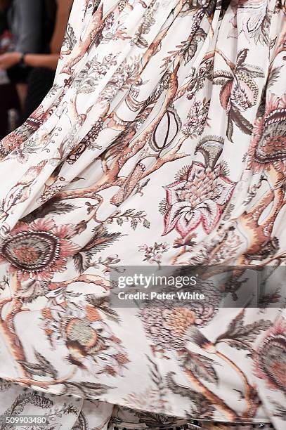 Model, dress detail, walks the runway at the Zimmermann fashion show during Fall 2016 New York Fashion Week at Art Beam on February 12, 2016 in New...