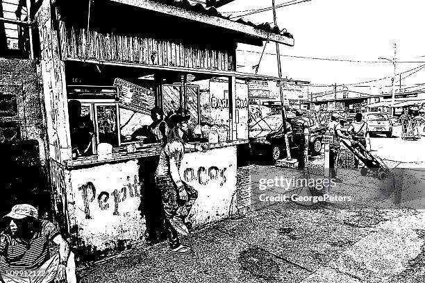 ilustrações, clipart, desenhos animados e ícones de américa central comida de rua fique de pé - panama