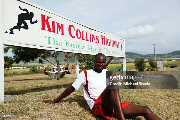 Kim Collins, 100m sprinter of St Kitts and Nevis and Olympic contender for Athens at home on April 21, 2004 in Frigate Bay, St.Kitts and Nevis.