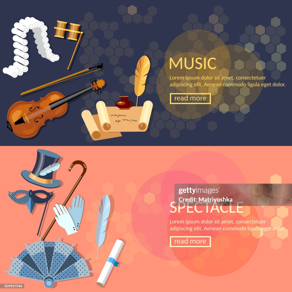 Theatre Flat Banner Set With Actors Performance Musical Opera High-Res ...