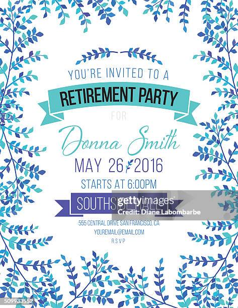 hand drawn leaves vines frame invitation template - retirement stock illustrations