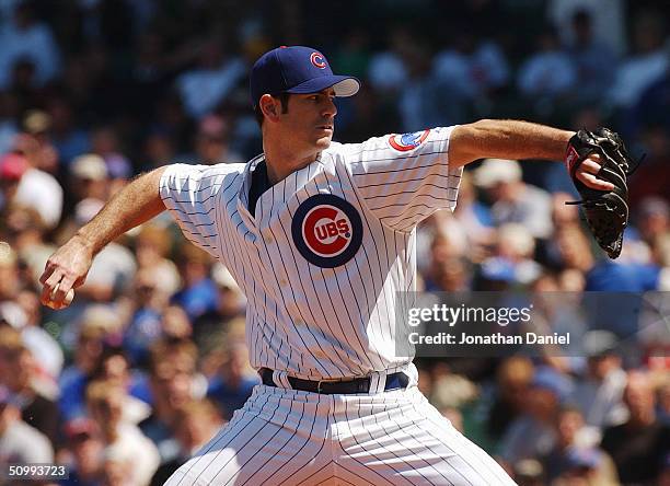 Mark Prior of the Chicago Cubs delivers the ball in his first game of the season against the Pittsburgh Pirates at Wrigley Field on June 4, 2004 in...