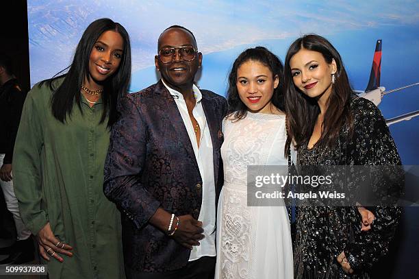 Singer Kelly Rowland, musician Randy Jackson, Stevanna Jackson, and actress Victoria Justice attend Delta Air Lines Toasts GRAMMY Weekend with "Sites...