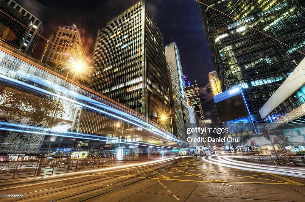 Light trails in Central District, Hong Kong