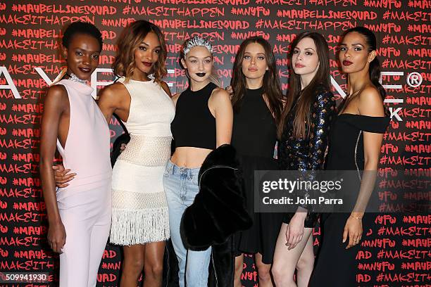 Herieth Paul, Jourdan Dunn, Gigi Hadid, Emily DiDonato, Kemp Muhl, and Cris Urena attend Maybelline New York celebrates fashion week at Dream...