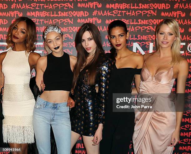 Jourdan Dunn, Gigi Hadid, Kemp Muhl, Cris Urena and Lena Gercke attend Maybelline New York celebrates fashion week at Dream Downtown Hotel on...