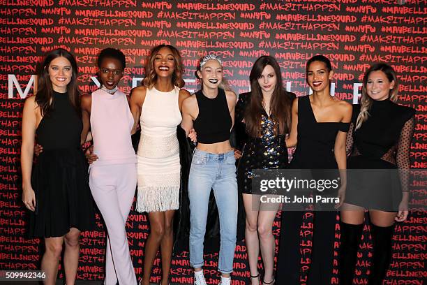 Emily DiDonato, Herieth Paul, Jourdan Dunn, Gigi Hadid, Kemp Muhl, Cris Urena and Danielle Bernstein attend Maybelline New York celebrates fashion...