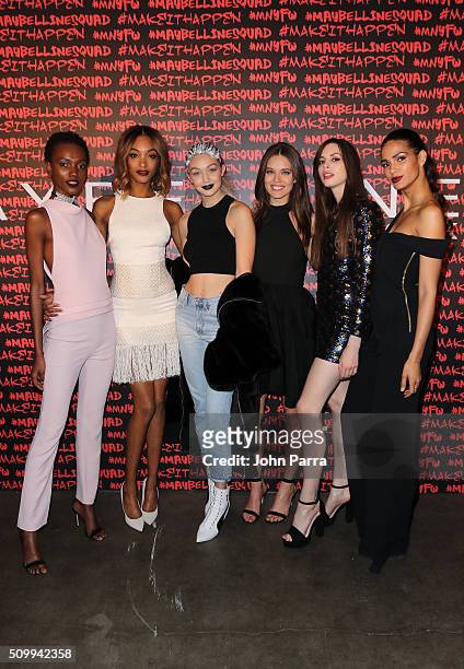Herieth Paul, Jourdan Dunn, Gigi Hadid, Emily DiDonato, Kemp Muhl and Cris Urena attend Maybelline New York celebrates fashion week at Dream Downtown...