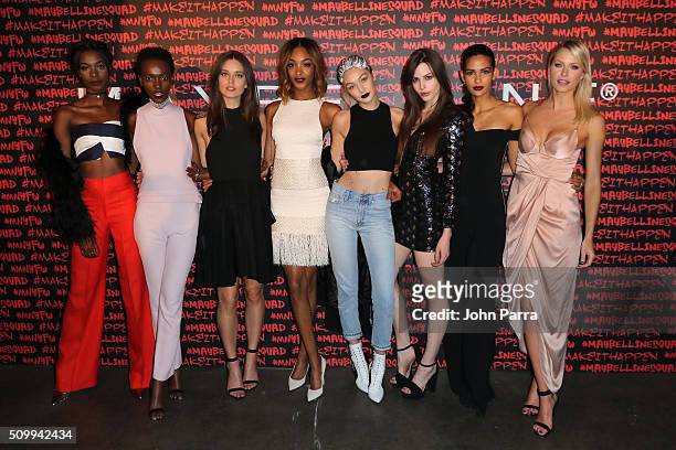 Herieth Paul, Emily DiDonato, Jourdan Dunn, Gigi Hadid, Kemp Muhl, Cris Urena and Lena Gercke attend Maybelline New York celebrates fashion week at...