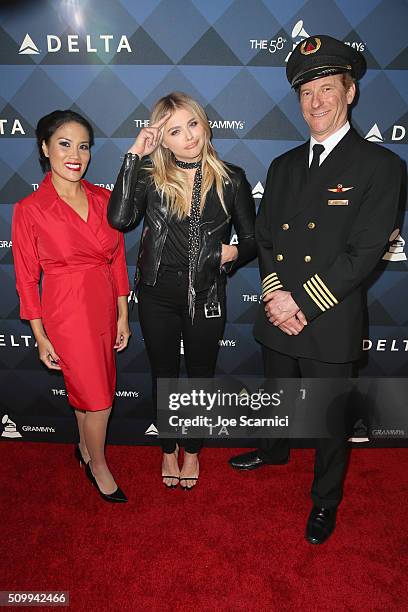 Actress Chloe Grace Moretz , and Delta flight attendent and pilot attend Delta Air Lines Toasts GRAMMY Weekend with "Sites and Sounds," A Private...