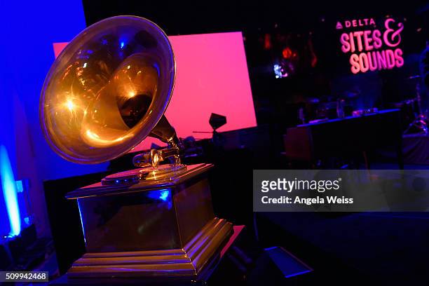 Phonograph is seen on display at Delta Air Lines Toasts GRAMMY Weekend with "Sites and Sounds," A Private Performance and Interactive Evening with...