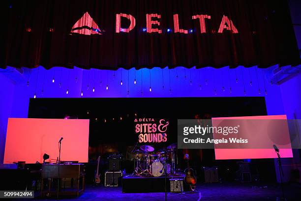 The stage is seen at Delta Air Lines Toasts GRAMMY Weekend with "Sites and Sounds," A Private Performance and Interactive Evening with GRAMMY...
