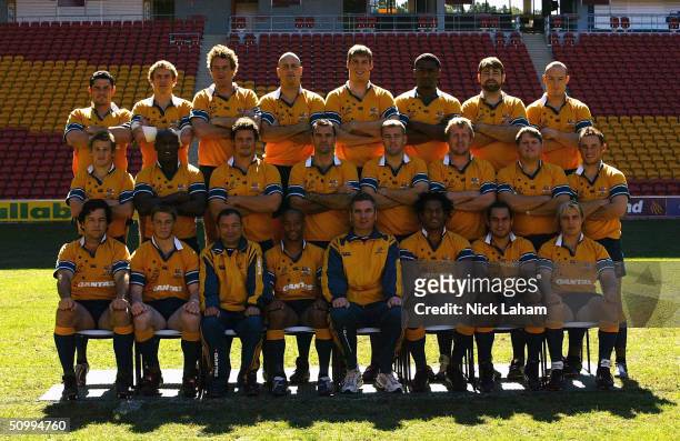 The Wallabies pose for their team photo during the Australian Wallabies Captains Run at Suncorp Stadium June 25, 2004 in Brisbane, Australia.