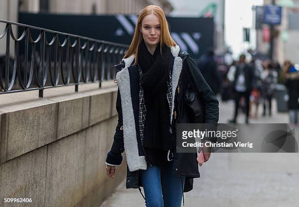 German redhair fashion model Luisa Bianchin seen outside Desigual during New York Fashion Week: Women's Fall/Winter 2016 on February 11, 2016 in New...