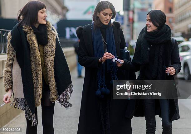 Fashion models seen outside Desigual during New York Fashion Week: Women's Fall/Winter 2016 on February 11, 2016 in New York City.