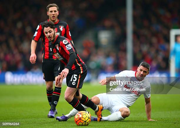 Adam Smith of Bournemouth and Jonathan Walters of Stoke City compete for the ball during the Barclays Premier League match between A.F.C. Bournemouth...