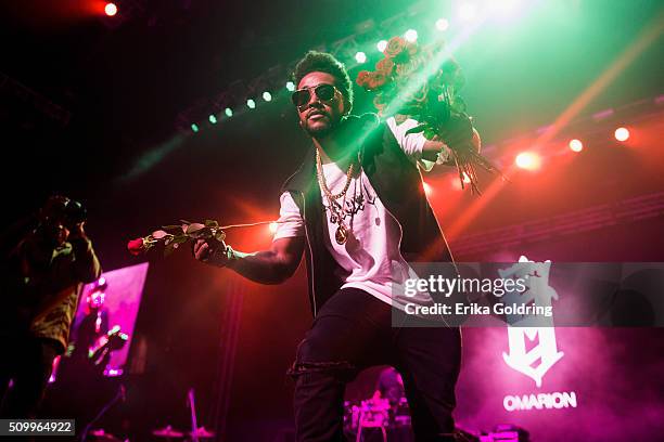 Singer-songwriter Omarion performs during the Chris Brown Valentines Royalty Concert at Smoothie King Center on February 12, 2016 in New Orleans,...
