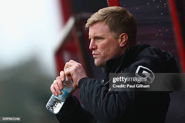 Eddie Howe Manager of Bournemouth drinks water during the Barclays Premier League match between A.F.C. Bournemouth and Stoke City at Vitality Stadium...