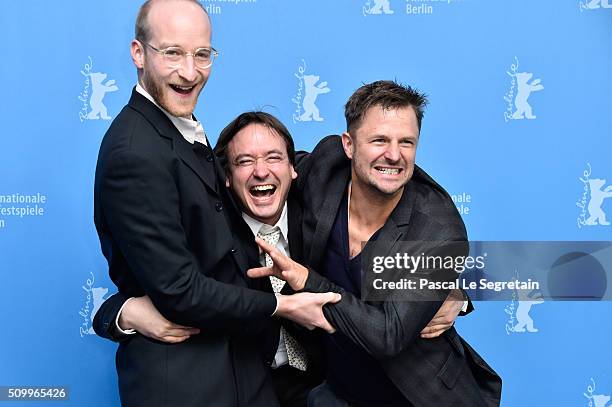 Actor Lukas Turtur, director Haendl Klaus and actor Philipp Hochmair attend the 'Tomcat' photo call during the 66th Berlinale International Film...