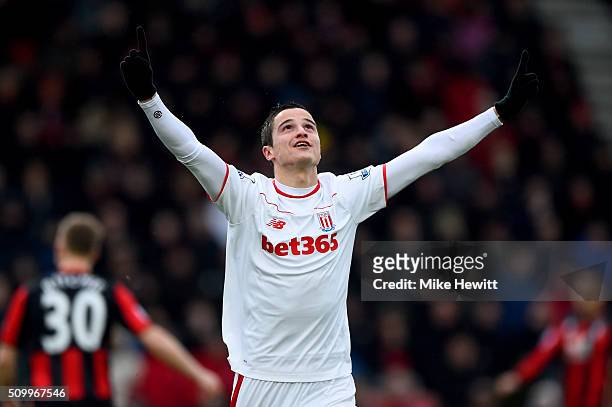 Ibrahim Afellay of Stoke City celebrates scoring his team's second goal during the Barclays Premier League match between A.F.C. Bournemouth and Stoke...