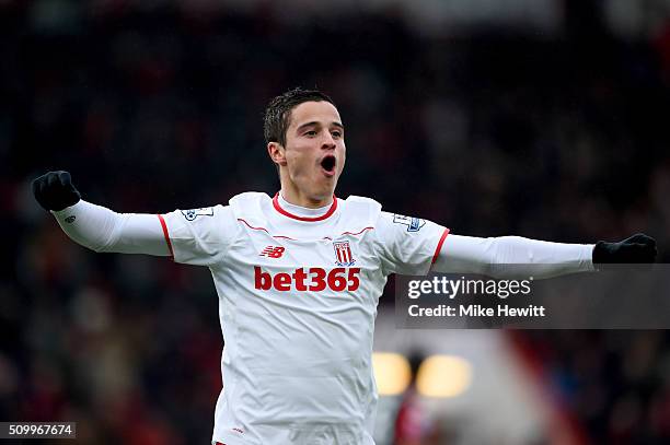 Ibrahim Afellay of Stoke City celebrates scoring his team's second goal during the Barclays Premier League match between A.F.C. Bournemouth and Stoke...