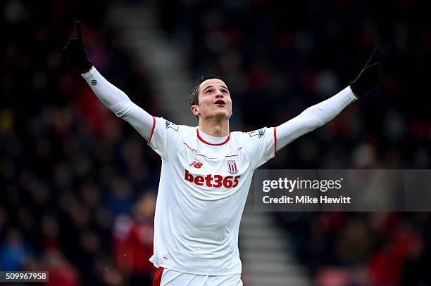 Ibrahim Afellay of Stoke City celebrates scoring his team's second goal during the Barclays Premier League match between A.F.C. Bournemouth and Stoke...