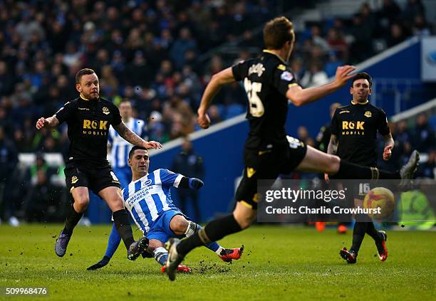 Brighton's Beram Kayal scores the team's third goal of the game during the Sky Bet Championship match between Brighton and Hove Albion and Bolton...