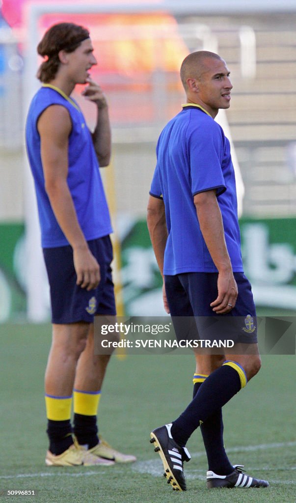 Swedish forwards Zlatan Ibrahimovic (L)