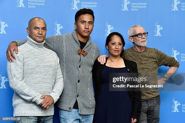 Actors Temuera Morrison, Akuhata Keefe, Nancy Brunning and director Lee Tamahori attend the 'The Patriarch' photo call during the 66th Berlinale...