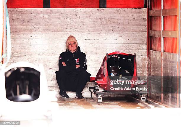 Mica McNeill of Great Britain is dejected after her fourth run with Natalie Deratt in the Women's Bobsleigh during Day 2 of the IBSF World...