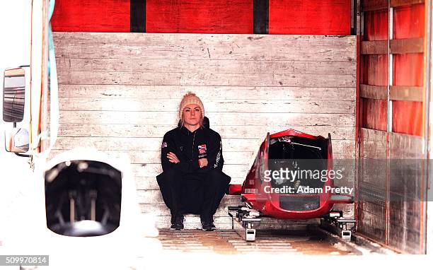 Mica McNeill of Great Britain is dejected after her fourth run with Natalie Deratt in the Women's Bobsleigh during Day 2 of the IBSF World...