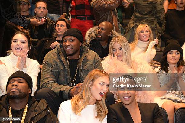 Kendall Jenner, Lamar Odom and Khloe Kardashian attend Kanye West Yeezy Season 3 at Madison Square Garden on February 11, 2016 in New York City.