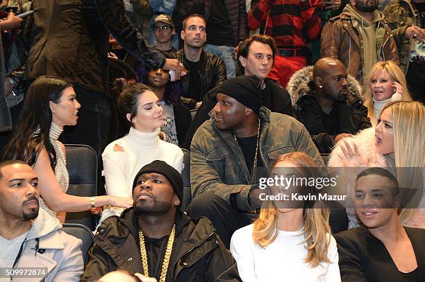 Kendall Jenner, Lamar Odom and Khloe Kardashian attend Kanye West Yeezy Season 3 at Madison Square Garden on February 11, 2016 in New York City.