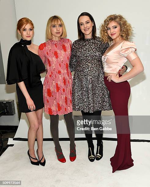 Katherine McNamara, Zoe Kazan, Jena Malone and Willow Shields backstage at the Jill Stuart fashion show during Fall 2016 New York Fashion Week at...