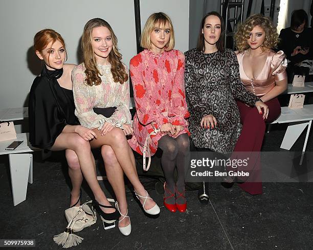 Actresses Katherine McNamara, Bridget McGarry, Zoe Kazan, Jena Malone and Willow Shields attend the Jill Stuart fashion show during Fall 2016 New...