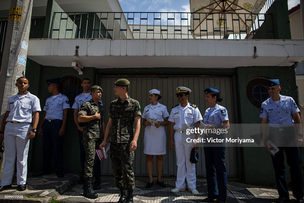 Brazilian Military Personnel Work To Educate Public On Zika Virus