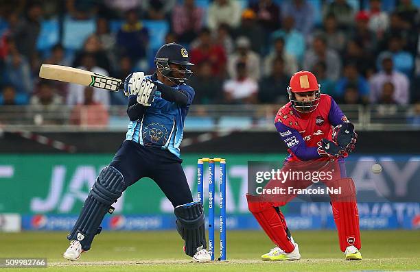 Brian Lara of Leo Lions bats during the Final match of the Oxigen Masters Champions League between Gemini Arabians and Leo Lions at the Dubai...