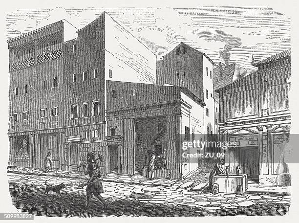 straße in antiken pompeji, veröffentlichte in 1864 - pompeii stock-grafiken, -clipart, -cartoons und -symbole