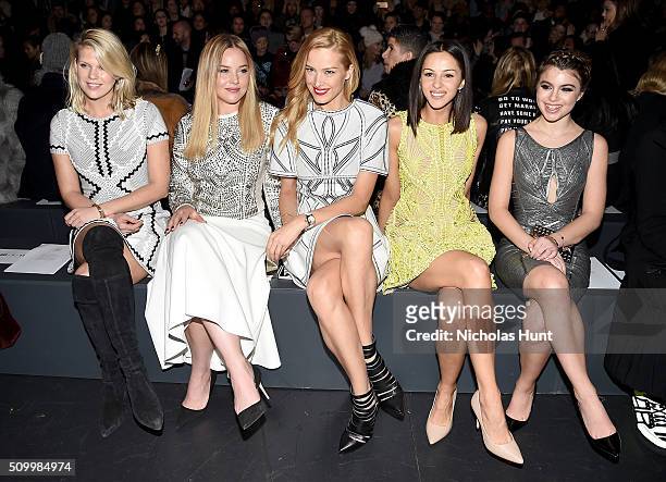 Alexandra Richards, Abbie Cornish, Petra Nemcova, Annet Mahendru, and Sami Gayle attend the Herve Leger By Max Azria Fall 2016 fashion show during...