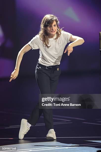 Heloise Letissier AKA "Christine and the Queens" performs during "Les Victoires De La Musique" at Le Zenith on February 12, 2016 in Paris, France.