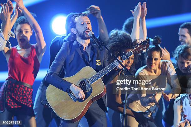 Nataf of the "Innocents" Band performs during "Les Victoires De La Musique" at Le Zenith on February 12, 2016 in Paris, France.