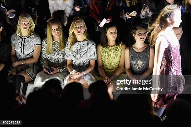 Alexandra Richards, Abbie Cornish, Petra Nemcova, Annet Mahendru, and Sami Gayle attend the Herve Leger By Max Azria Fall 2016 fashion show during...