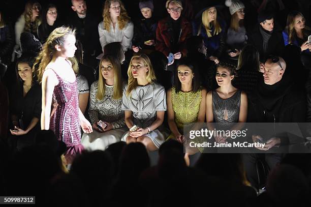 Abbie Cornish, Petra Nemcova, Annet Mahendru, Sami Gayle, and Robert Verdi attend the Herve Leger By Max Azria Fall 2016 fashion show during New York...