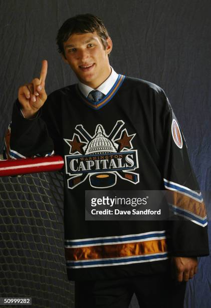 First overall draft pick Alexander Ovechkin of the Washington Capitals during the 2004 NHL Draft on June 26, 2004 at the RBC Center in Raleigh, North...