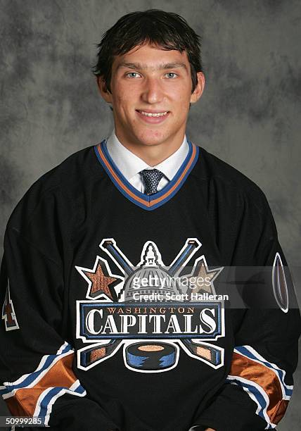 First overall draft pick Alexander Ovechkin of the Washington Capitals during the 2004 NHL Draft on June 26, 2004 at the RBC Center in Raleigh, North...
