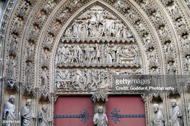 france: rouen cathedral artwork over main door - rouen france stock pictures, royalty-free photos & images