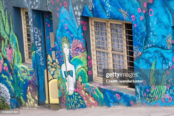 mermaid inspired street art in valpo - valparaiso chile stock pictures, royalty-free photos & images