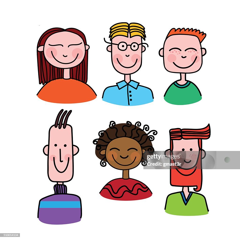 Rostro Personas Conjunto De Dibujos Animados Colección De Avatar Retrato De  Hombre Mujer Ilustración de stock - Getty Images