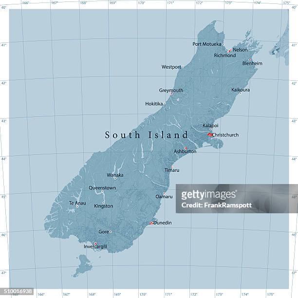 süden insel neu zealand vektor landkarte - south island new zealand stock-grafiken, -clipart, -cartoons und -symbole